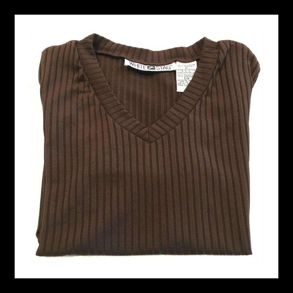 Ribbed V-neck Stretch Short Sleeve Top